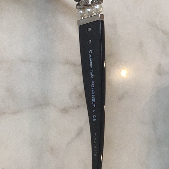 Chanel Paris reading glasses with black frames and pearl accents on arms. - Picture 3 of 8